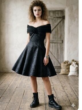 Vintage 80s Gunne Sax  Off-the-Shoulder Cocktail Dress Fit And Flare Crinoline